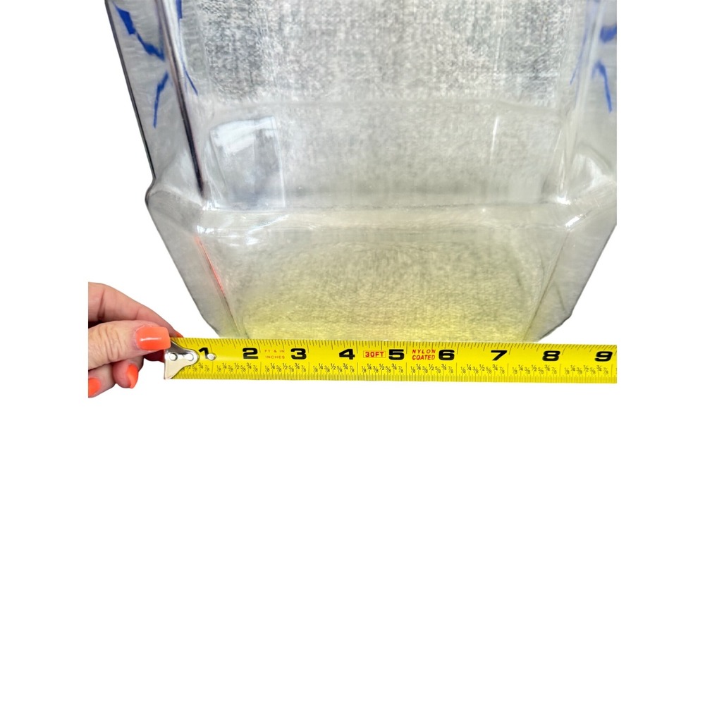 Vintage Lance Glass Cracker Cookie Jar Hexagonal Red Logo Blue Arrows Lid 12.5in - Picture 7 of 8